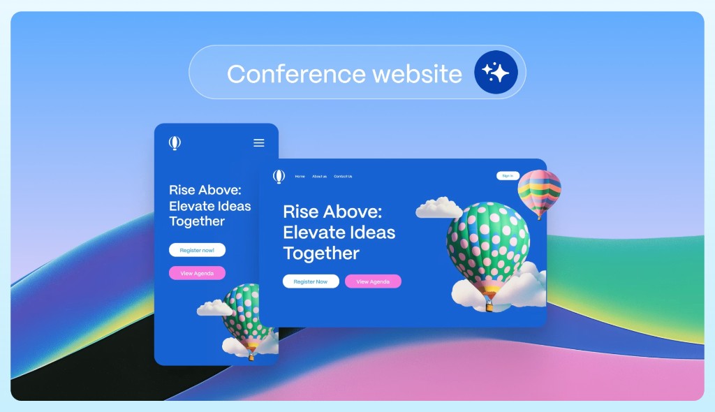 Gamma conference website example — Rise Above event site on mobile and desktop